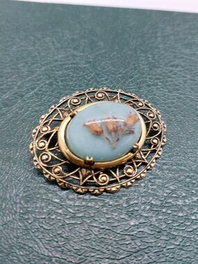 Vintage Floral Brooch Dried Flowers Encased Filigree Frame Broken Clasp